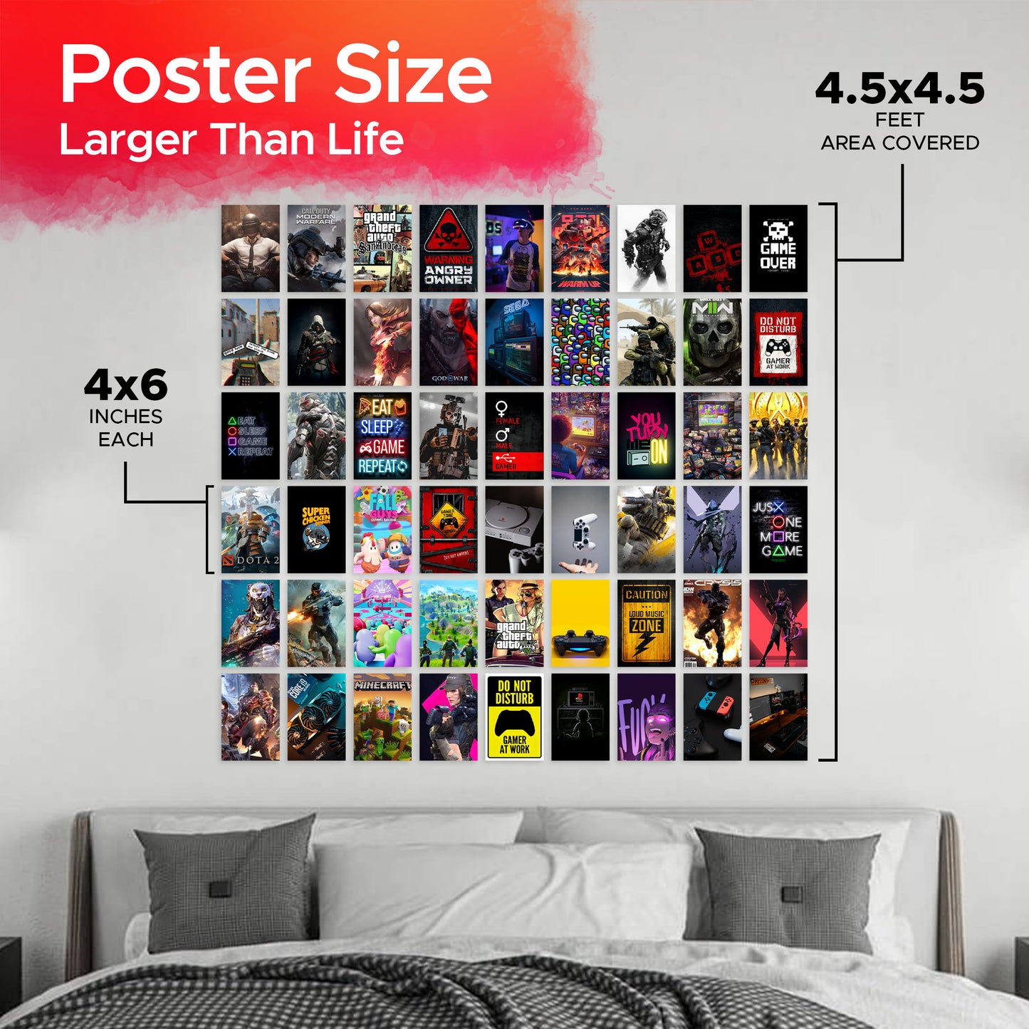 Gaming Wall Collage Kit Pack Of 54 Posters Glue Dots Included