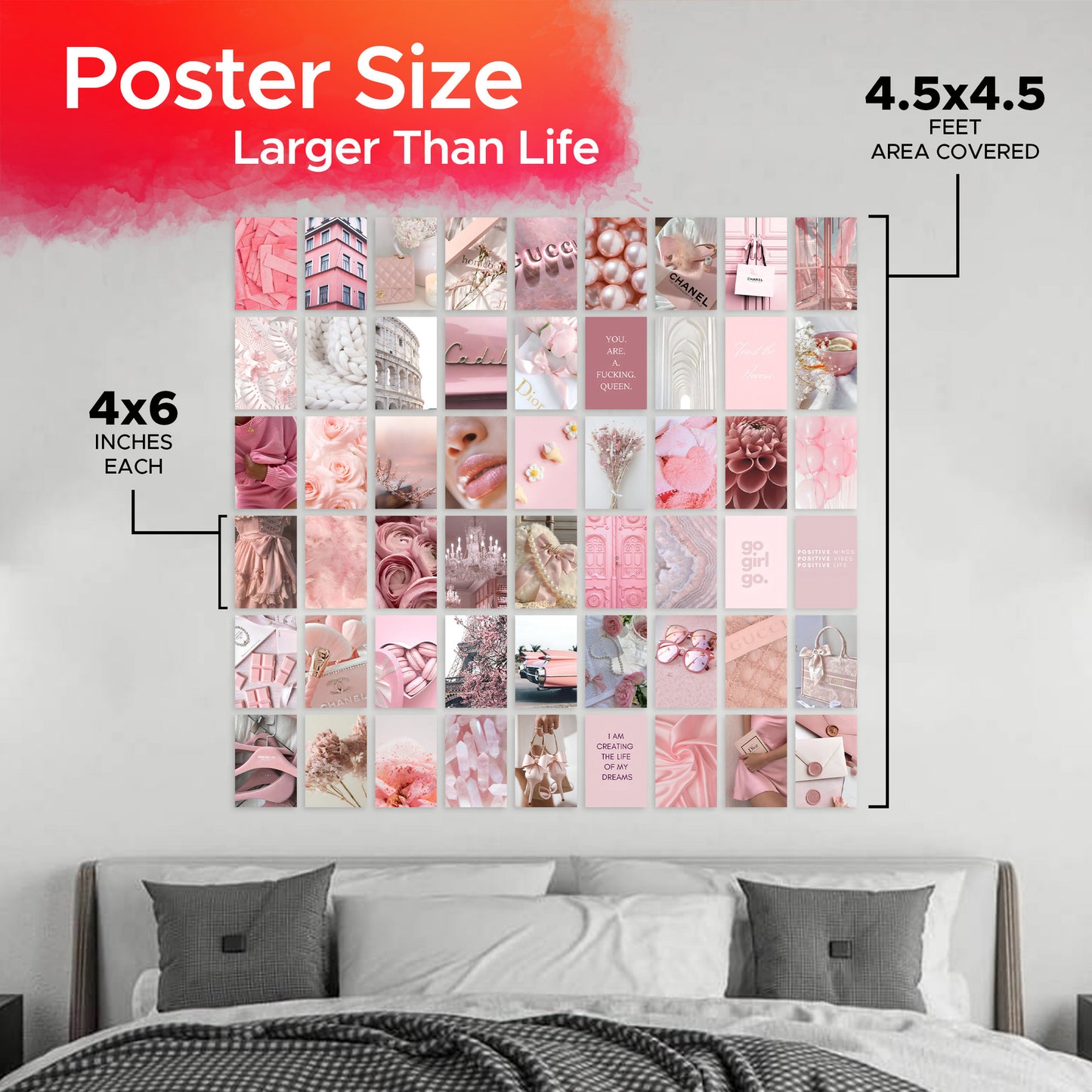 Pink Aesthetic Wall Collage Kit Pack Of 54 Posters Glue Dots Included