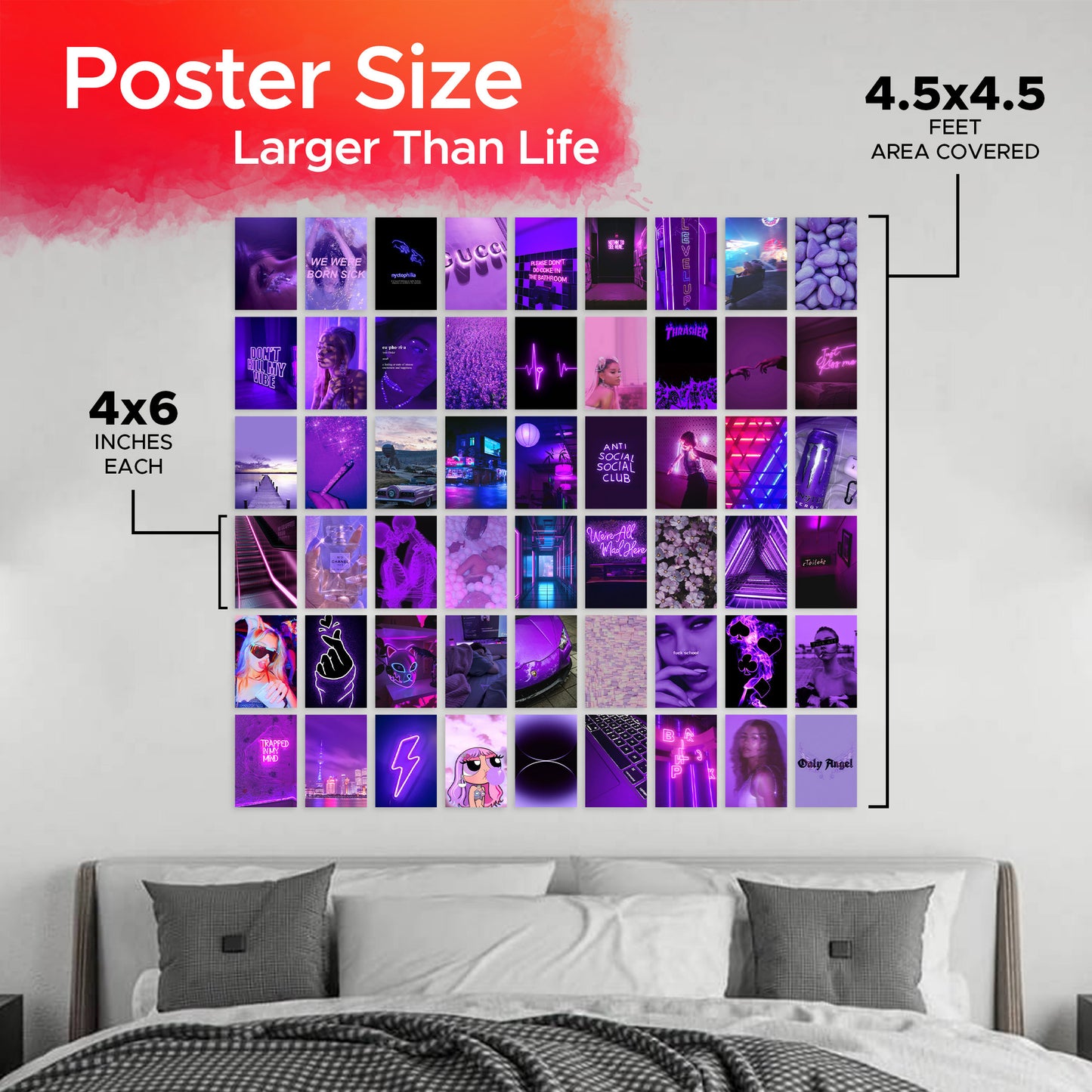 Purple Aesthetic Wall Collage Kit Pack Of 54 Posters Glue Dots Included