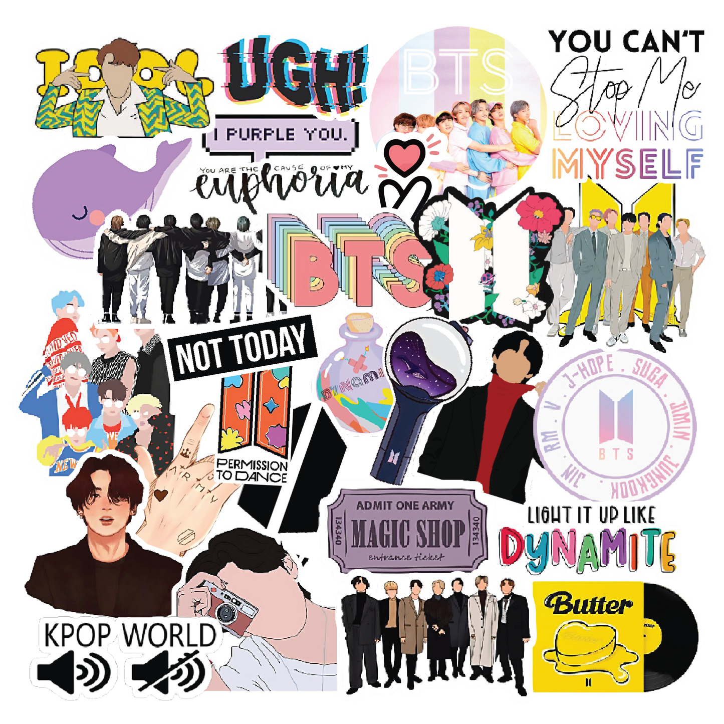 BTS Bangtan Boys Vinyl Stickers Pack of 60