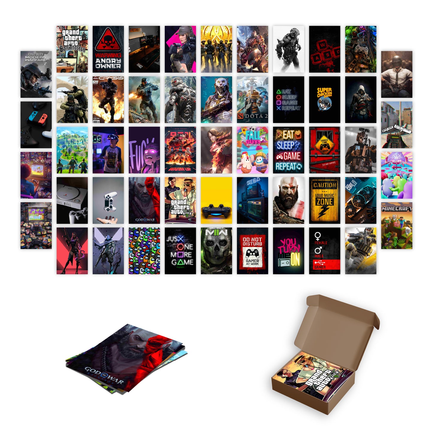 Gaming Wall Collage Kit Pack Of 54 Posters Glue Dots Included