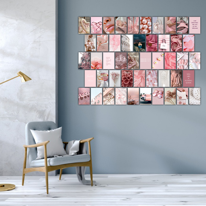 Pink Aesthetic Wall Collage Kit Pack Of 54 Posters Glue Dots Included
