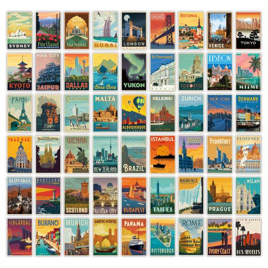 Vintage City Wall Collage Kit Pack Of 54 Posters Glue Dots Included