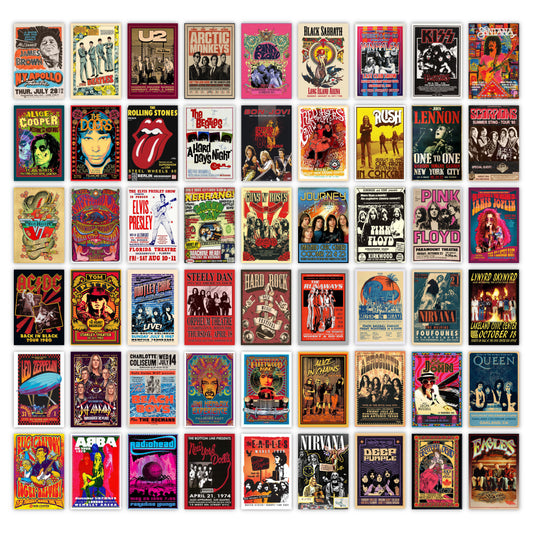 Vintage Rockband Wall Collage Kit Pack of 54 Posters Glue Dots Included