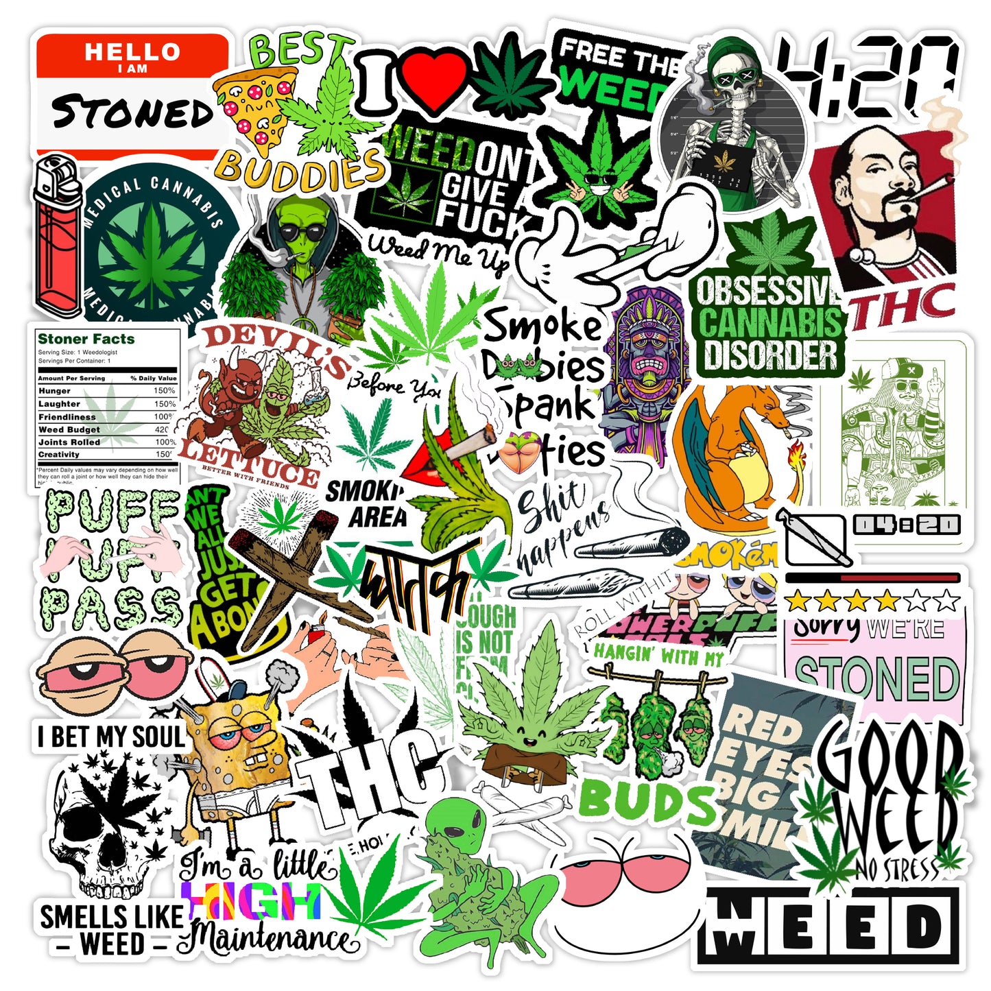 Weed Marijuana Edition Laptop Vinyl Sticker Pack Of 53