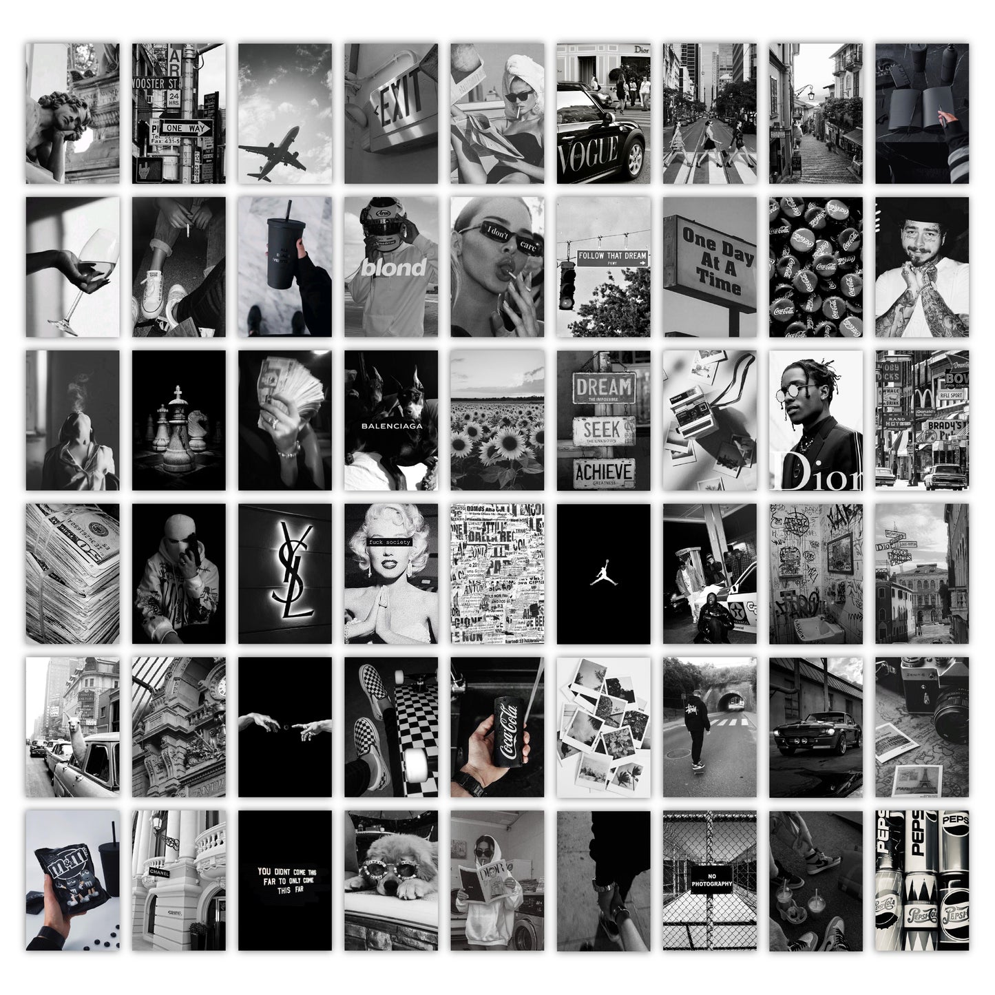 Black & White Wall Collage Kit Pack Of 54 Posters Glue Dots Included