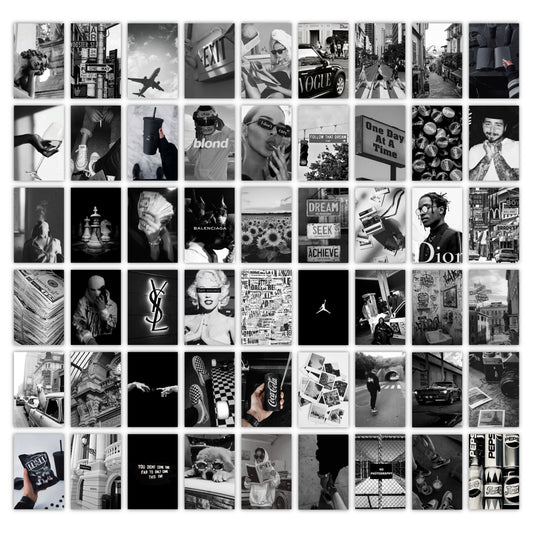 Black & White Wall Collage Kit Pack Of 54 Posters Glue Dots Included