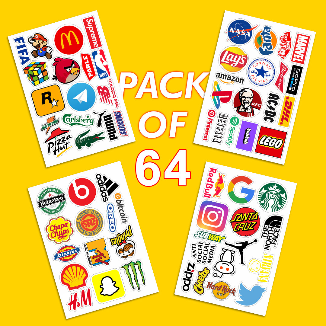 Cool Brand Logo Aesthetic Laptop Vinyl Sticker Pack of 64