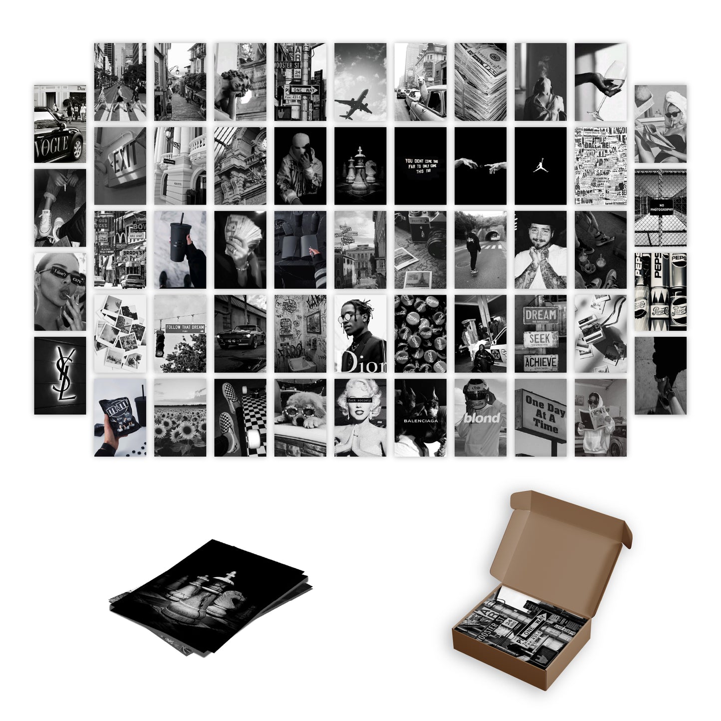 Black & White Wall Collage Kit Pack Of 54 Posters Glue Dots Included