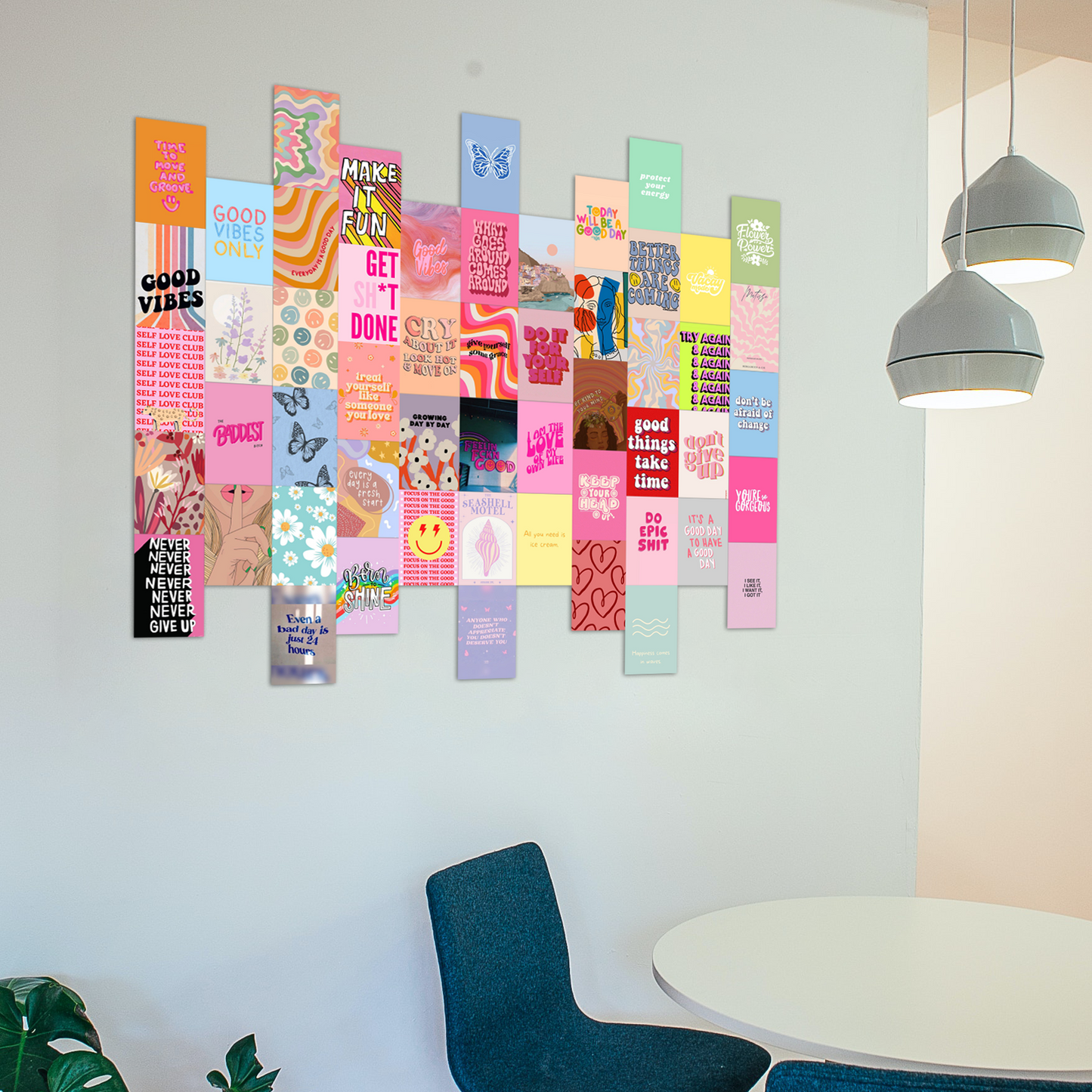 Danish Pastel Wall Collage Kit Pack Of 54 Posters Glue Dots Included