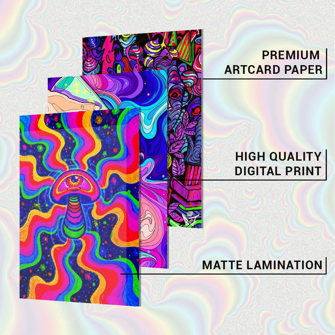 Psychedelic Wall Collage Kit Pack Of 54 Posters Glue Dots Included
