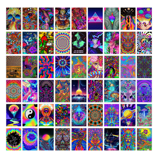 Psychedelic Wall Collage Kit Pack Of 54 Posters Glue Dots Included