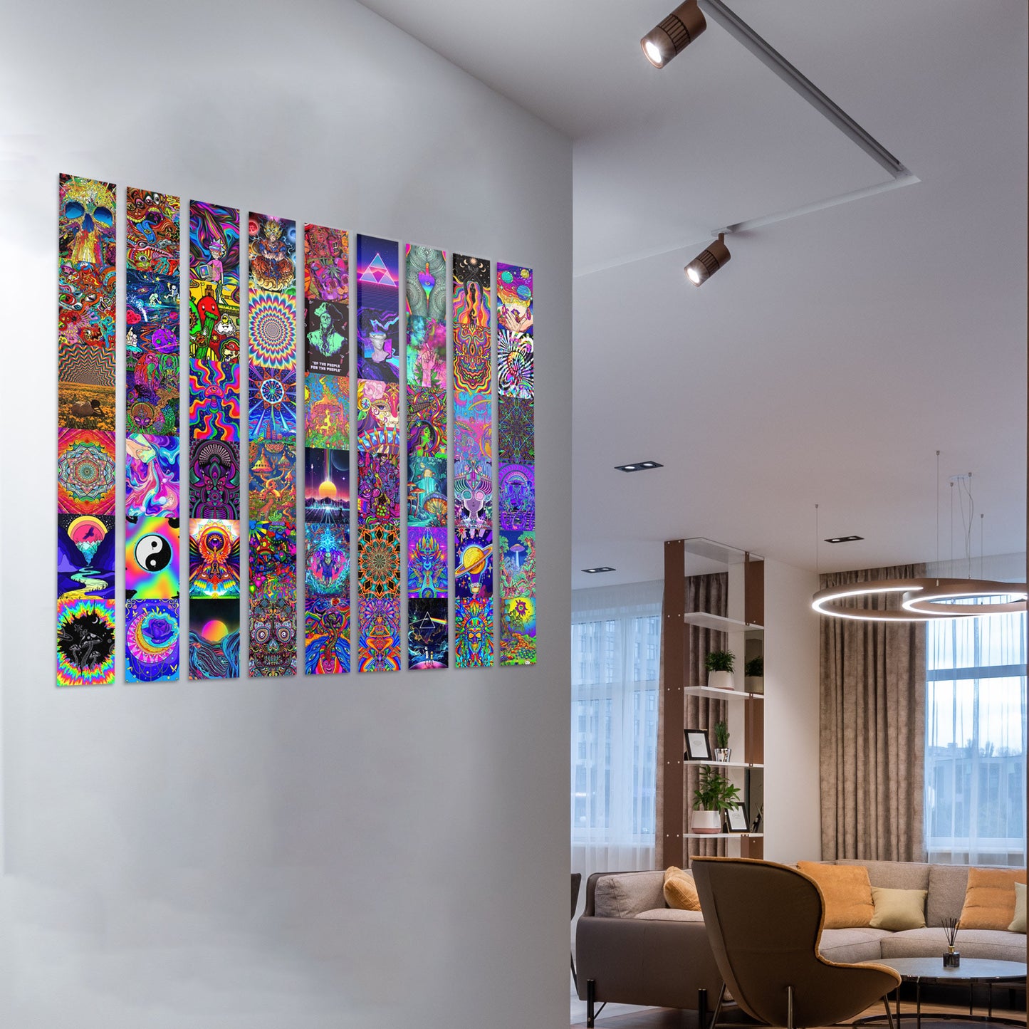Psychedelic Wall Collage Kit Pack Of 54 Posters Glue Dots Included