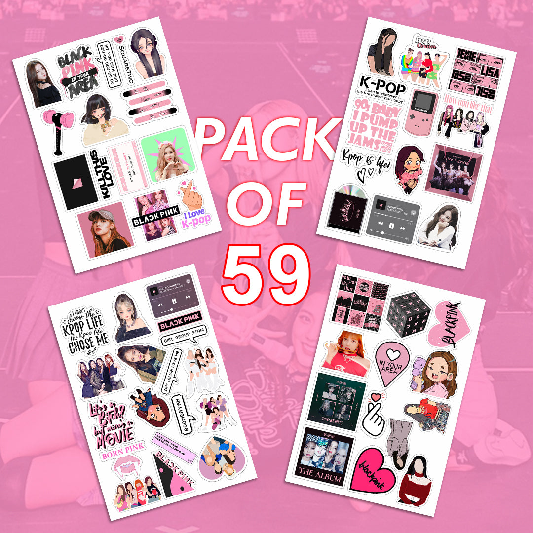 Black Pink K-Pop Laptop Vinyl Stickers Pack of 59