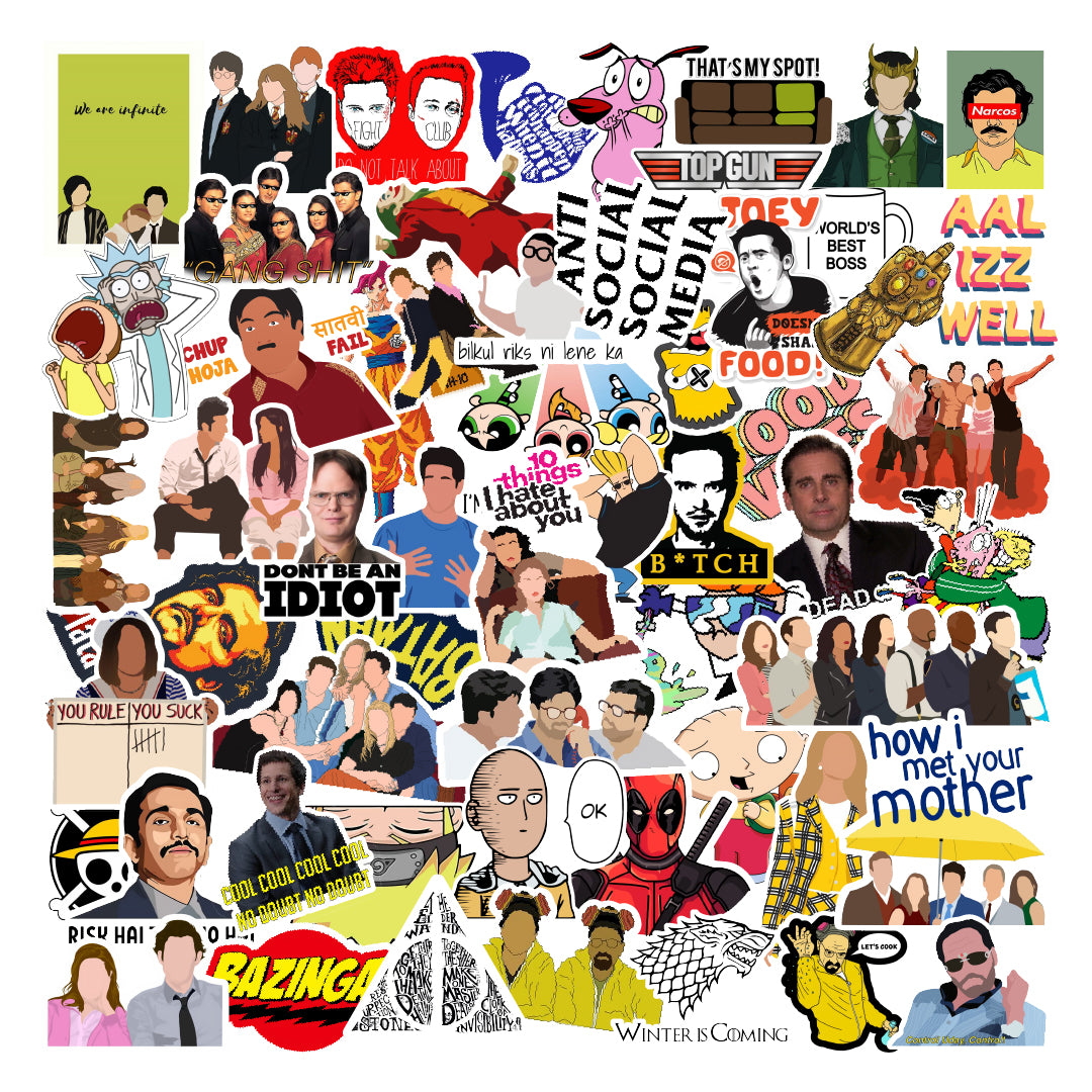 Mix Pop Culture Tv Show Movies Laptop Vinyl Sticker Pack of 56