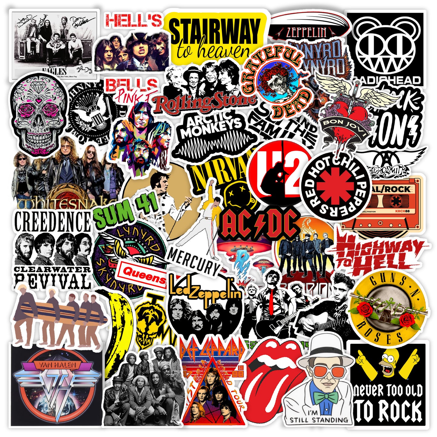 Classic Rock Band Laptop Vinyl Stickers Pack of 52