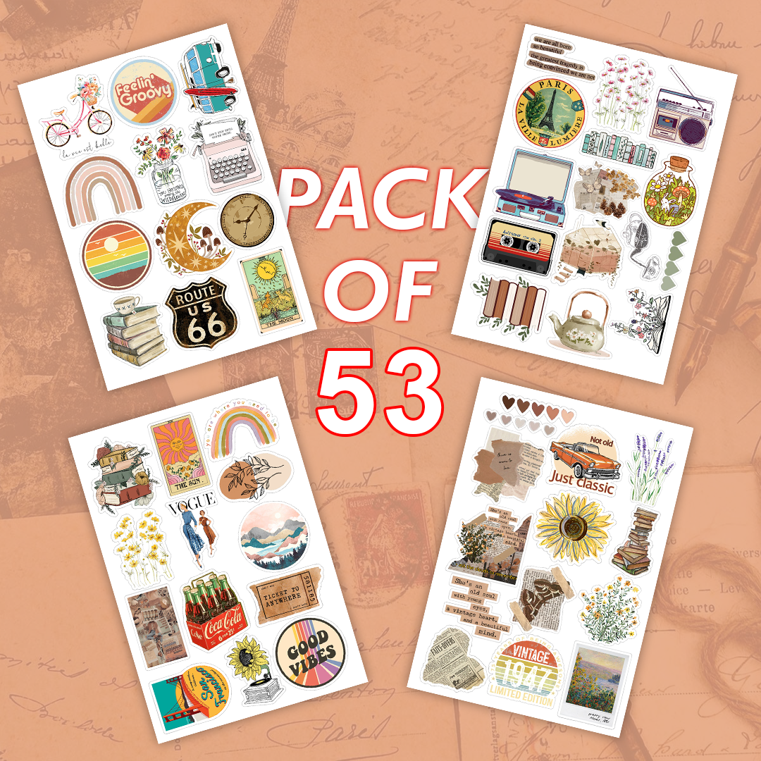 Vintage Aesthetic Laptop Vinyl Stickers Pack of 53
