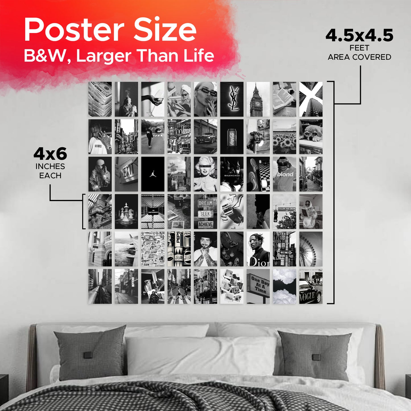 Black & White Wall Collage Kit Pack Of 54 Posters