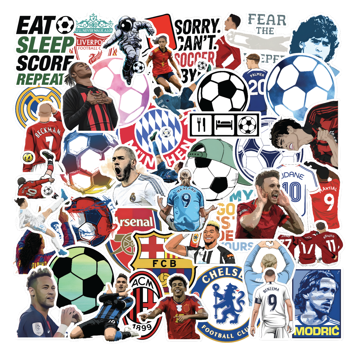 Football Soccer Cool Vinyl Stickers Pack Of 49