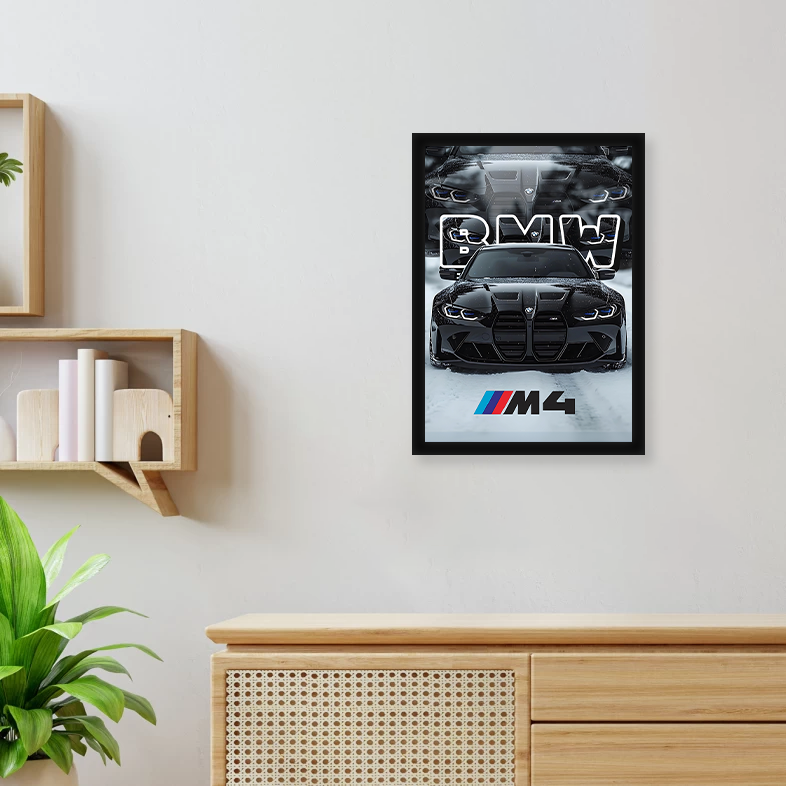 BMW M4 (BLACK) A4 Framed Poster