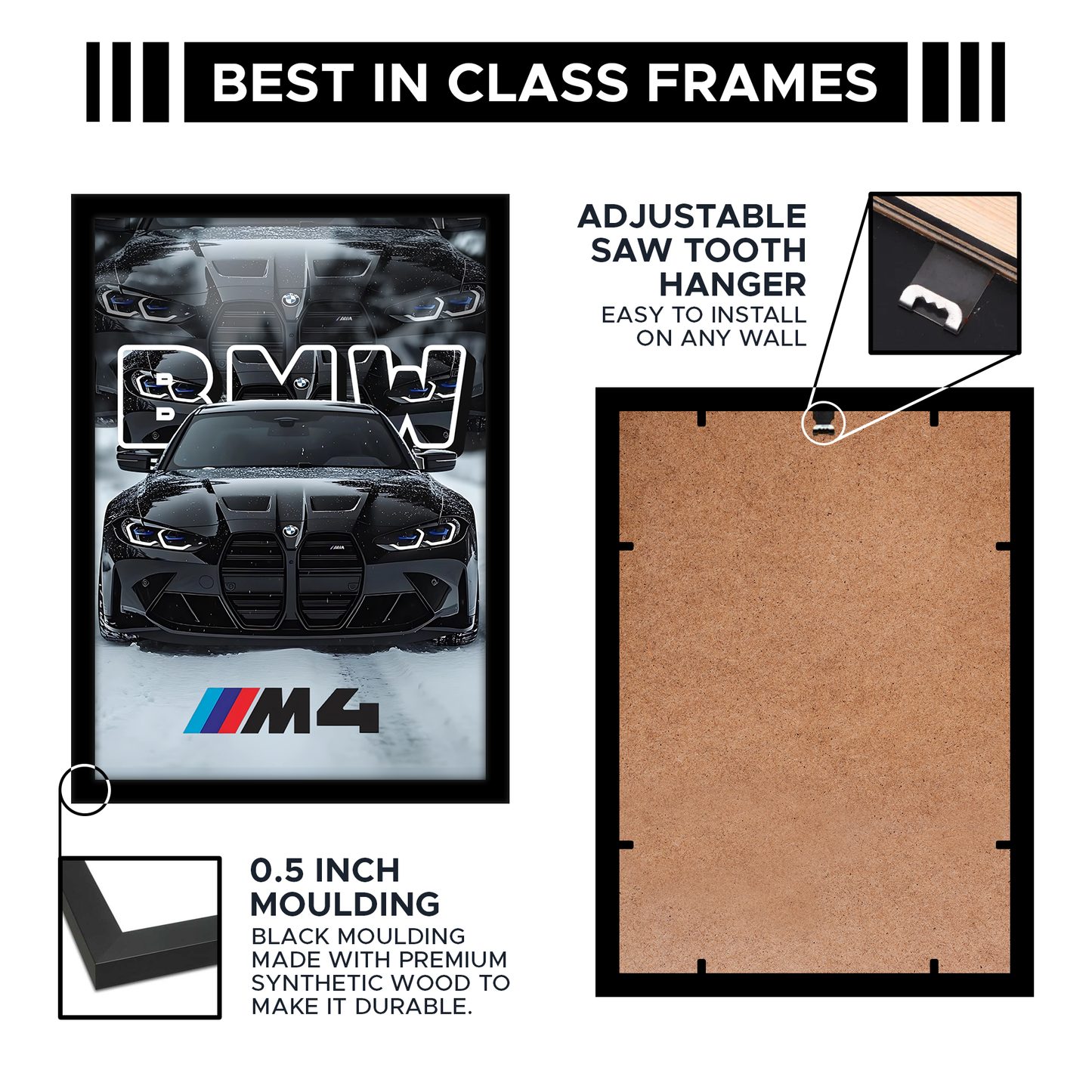 BMW M4 (BLACK) A4 Framed Poster