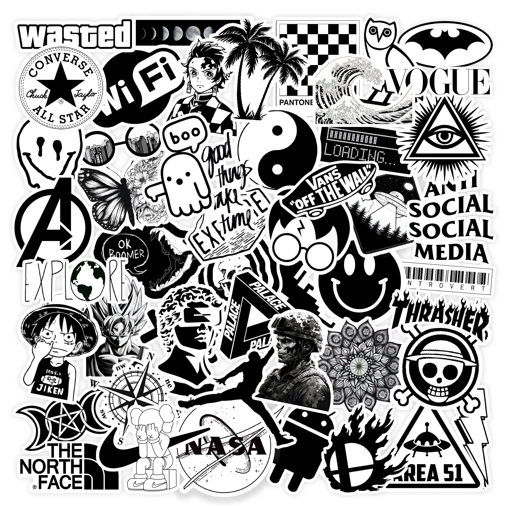 Black & White Edition Vinyl Stickers Pack Of 55 – Stickerly
