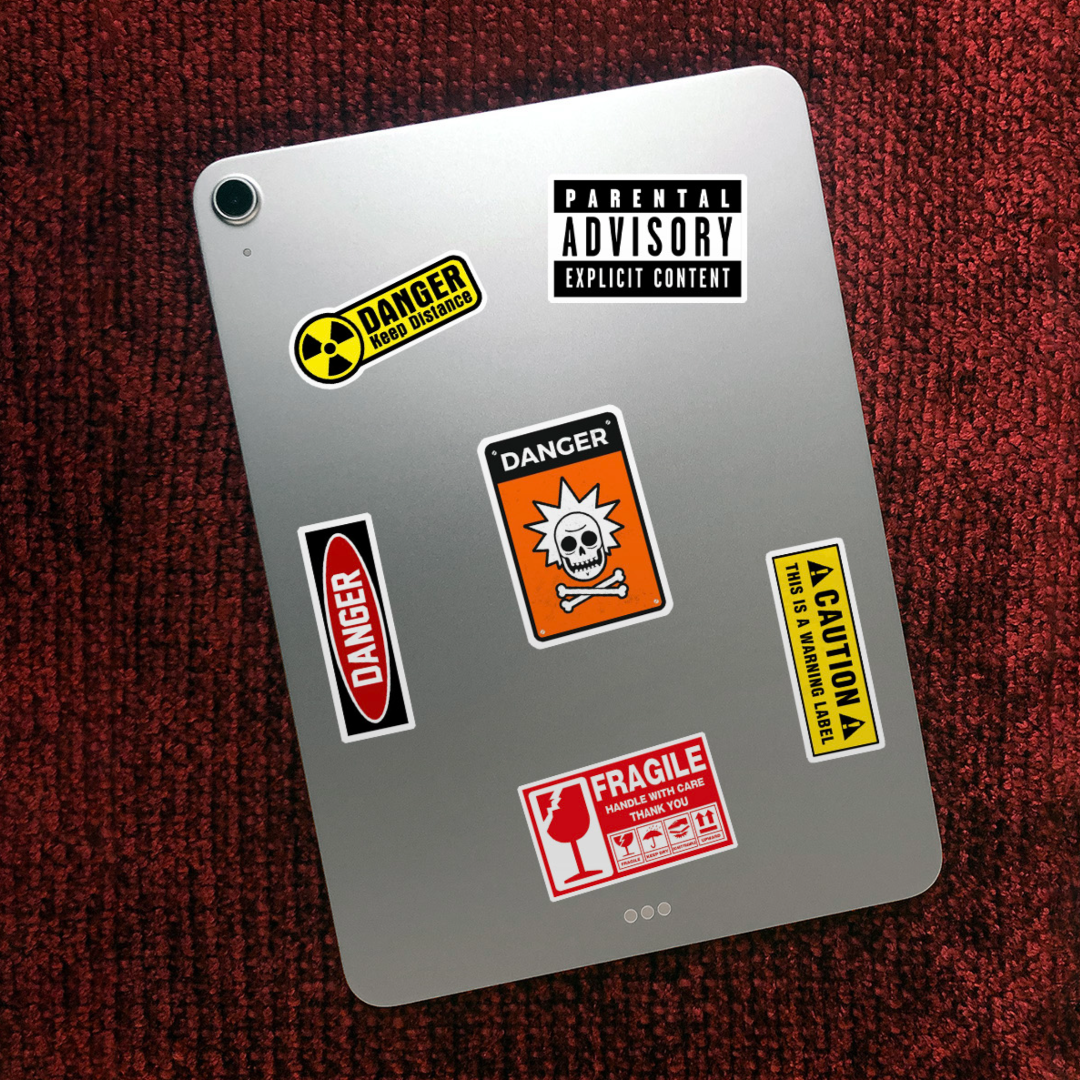 Warning Danger Sign Aesthetic Vinyl Sticker Pack Of 54