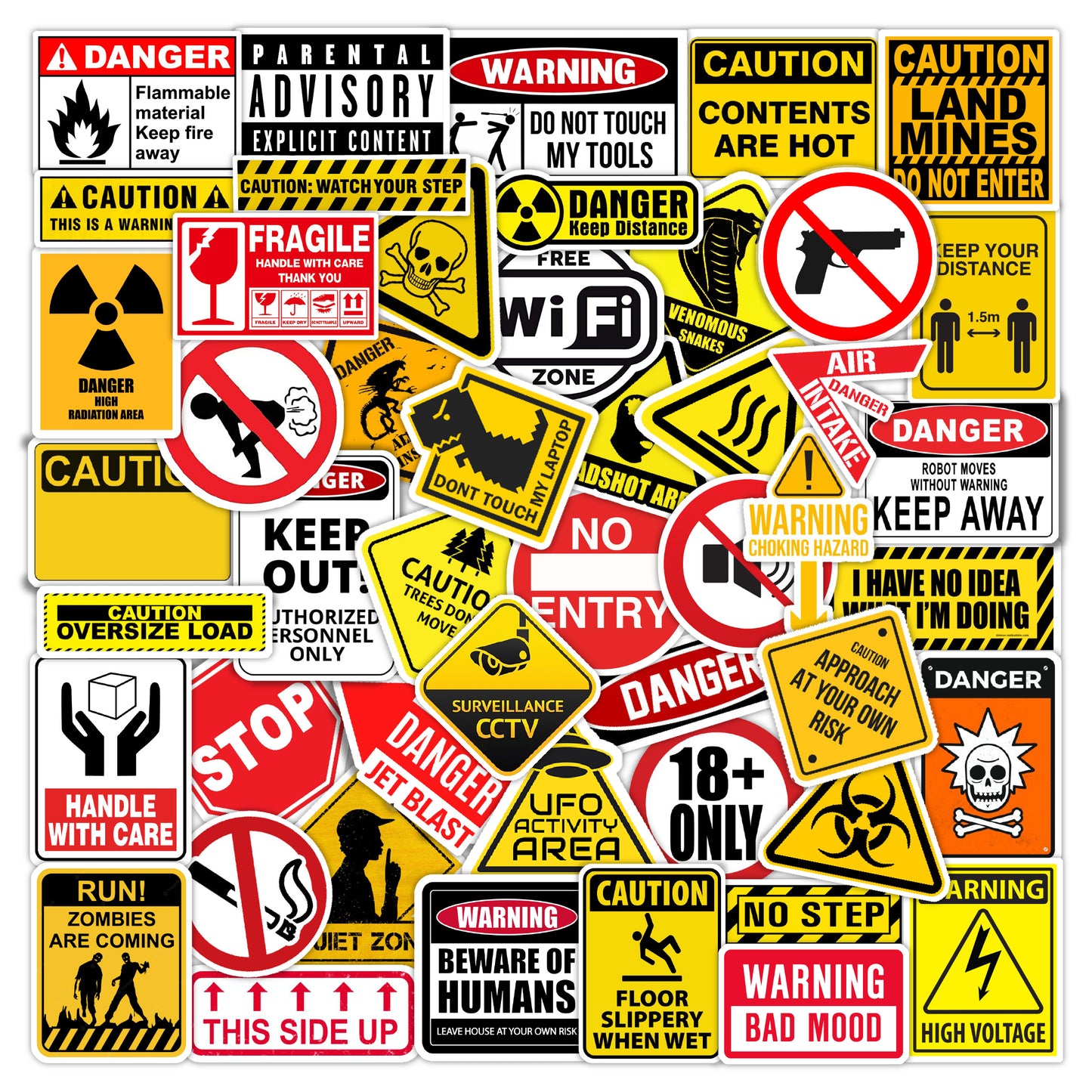 Warning Danger Sign Aesthetic Vinyl Sticker Pack Of 54