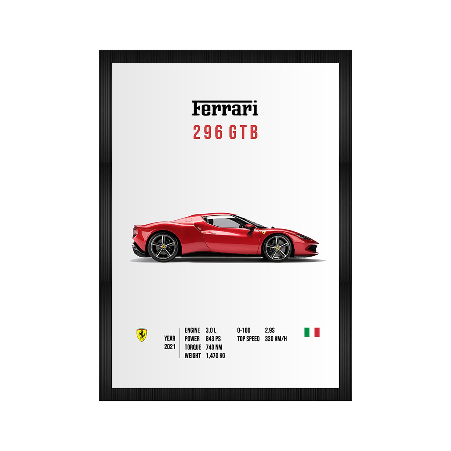 Ferrari 296 GTB Race Car A4 Wall Poster Framed