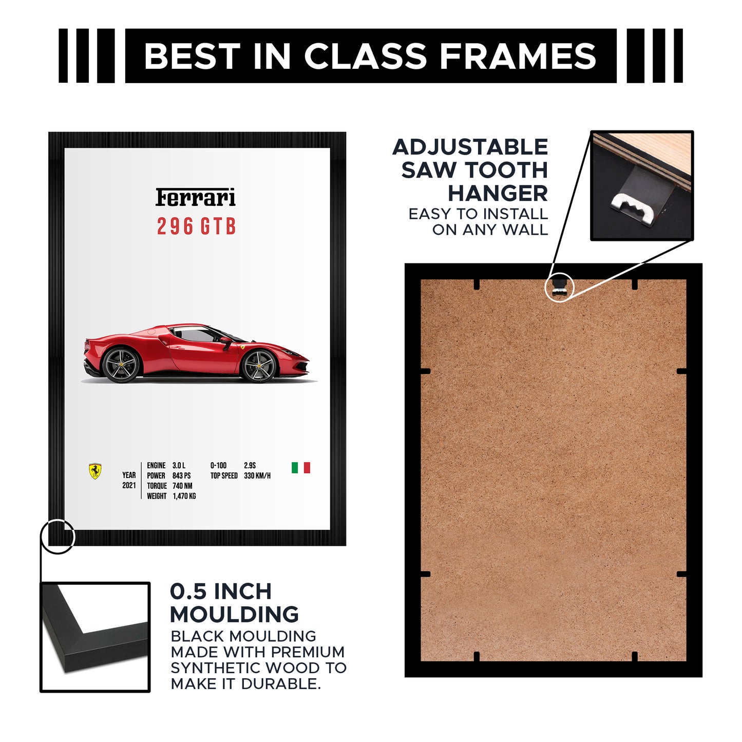 Ferrari 296 GTB Race Car A4 Wall Poster Framed