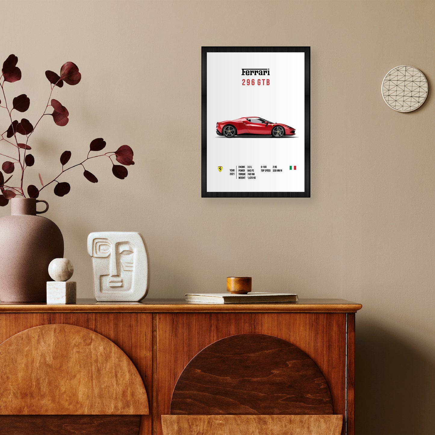 Ferrari 296 GTB Race Car A4 Wall Poster Framed