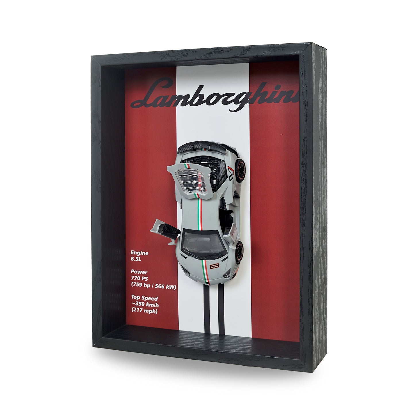 Lamborghini Huracan Nardo Grey 3D Car Frame | 1:32 Nardo Grey Die-Cast Metal Model Car with Wooden Display Frame | Detachable Miniature, Interchangeable Posters, Pull-Back Action, Working Lights & Opening Doors | Premium Collectible Gift for Cars Lovers