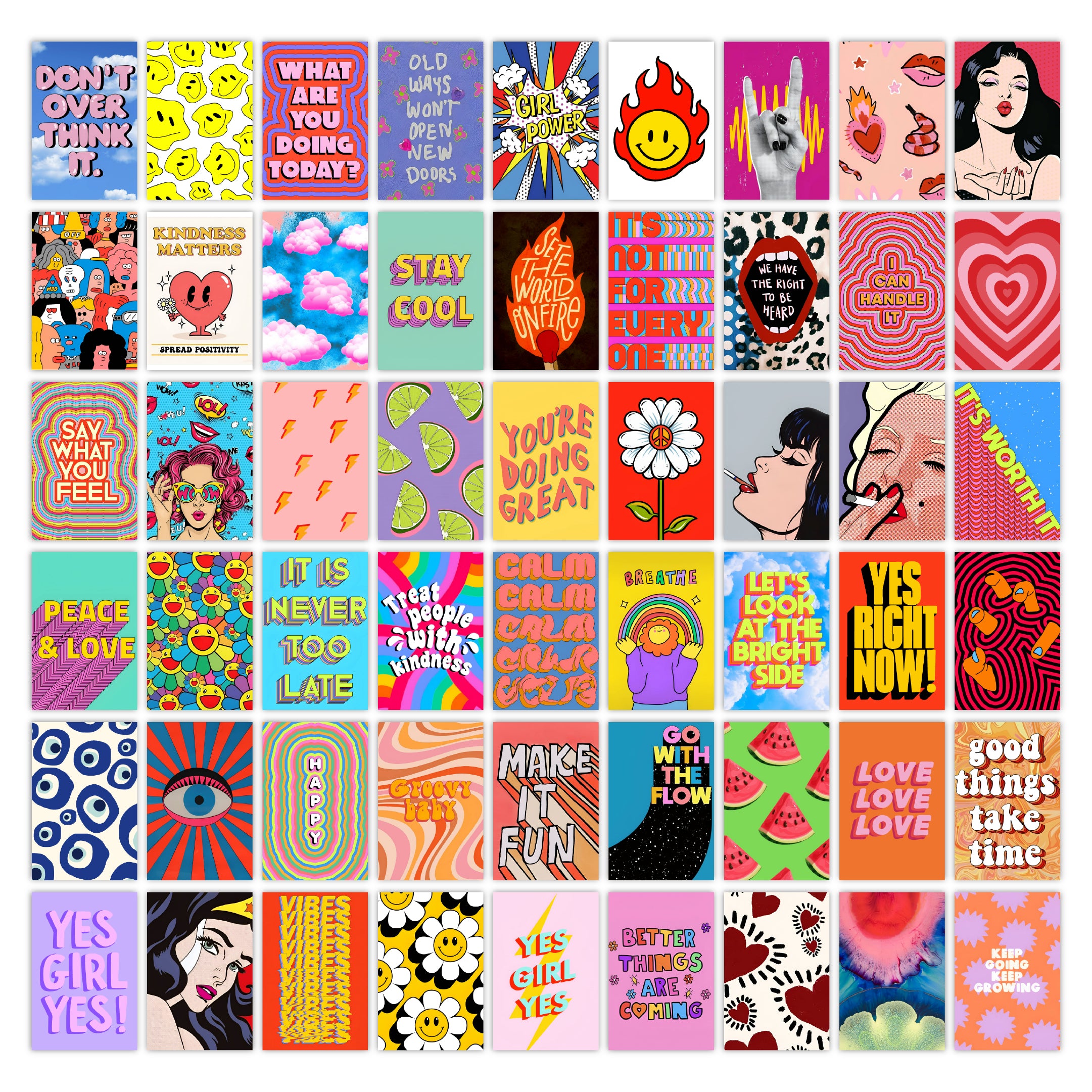 Indie Hippie Wall Collage Kit Pack Of 54 Posters – Stickerly
