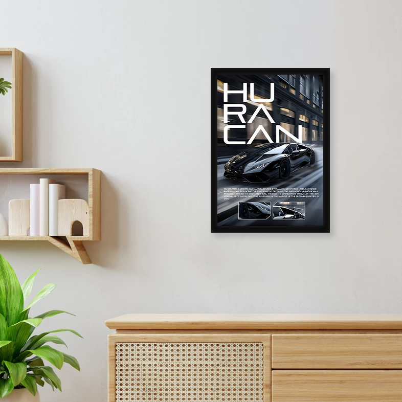 Lamborghini Huracan Black A4 Wall Poster Framed