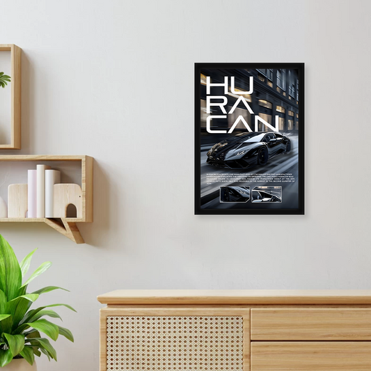 Lamborghini Huracan Black A4 Wall Poster Framed