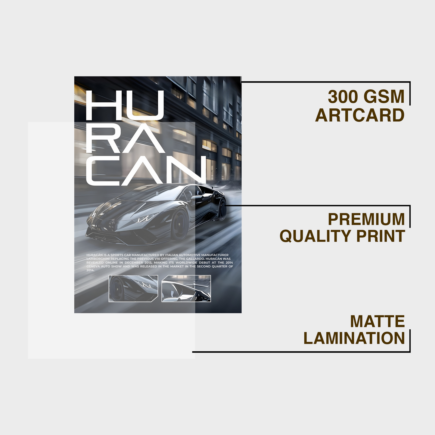 Lamborghini Huracan Black A4 Wall Poster Framed