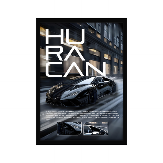 Lamborghini Huracan Black A4 Wall Poster Framed