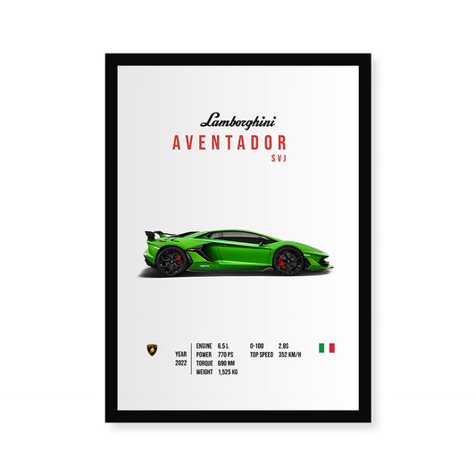 Lamborghini Aventador A4 Wall Poster Framed