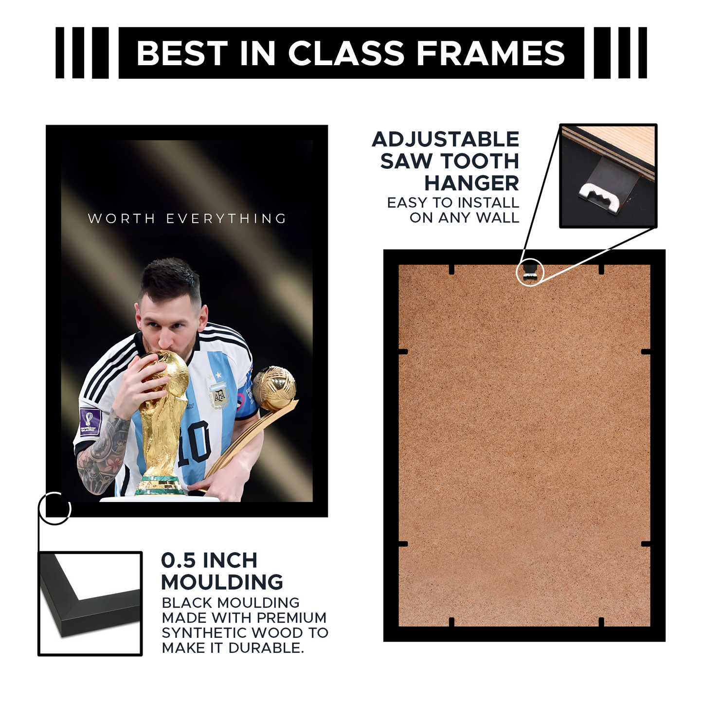 Messi Motivational Worth Everything A4 Wall Poster Framed