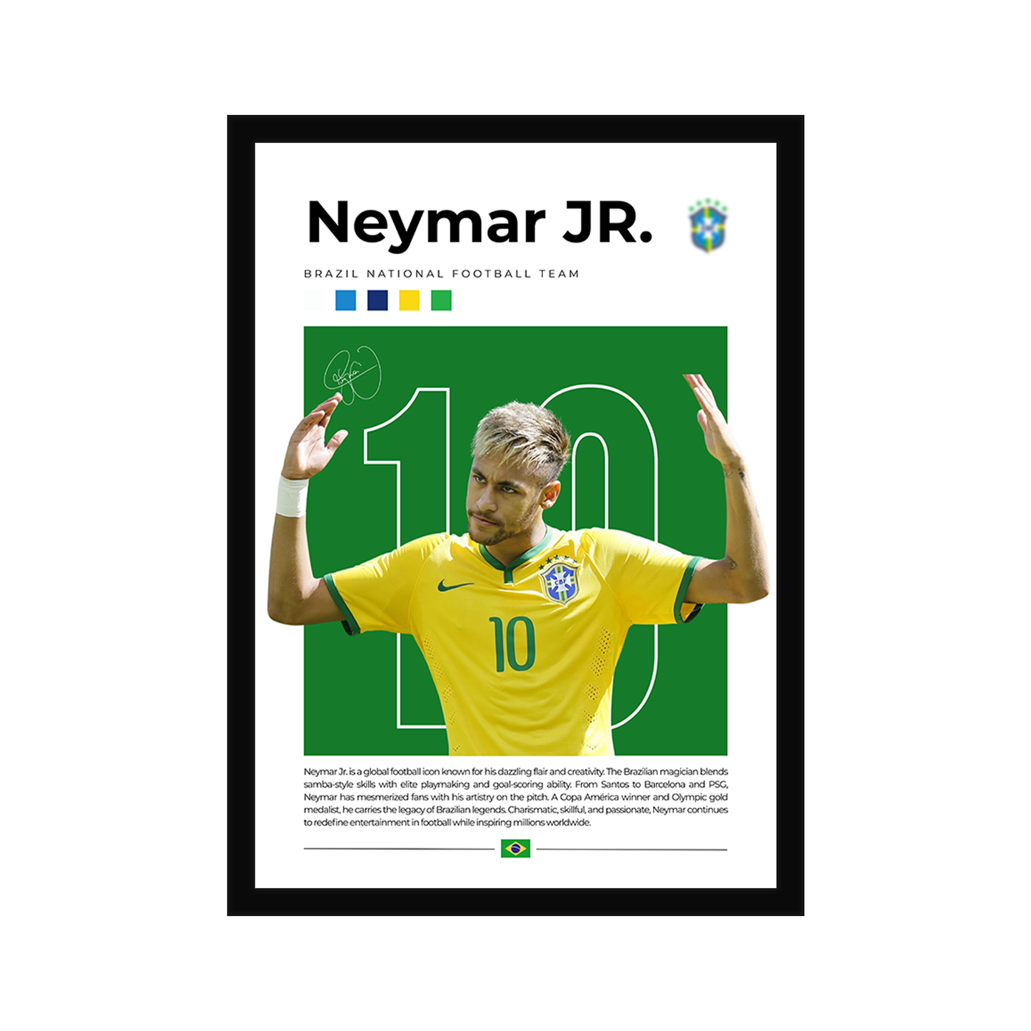 Neymar Jr. A4 Wall Poster Framed