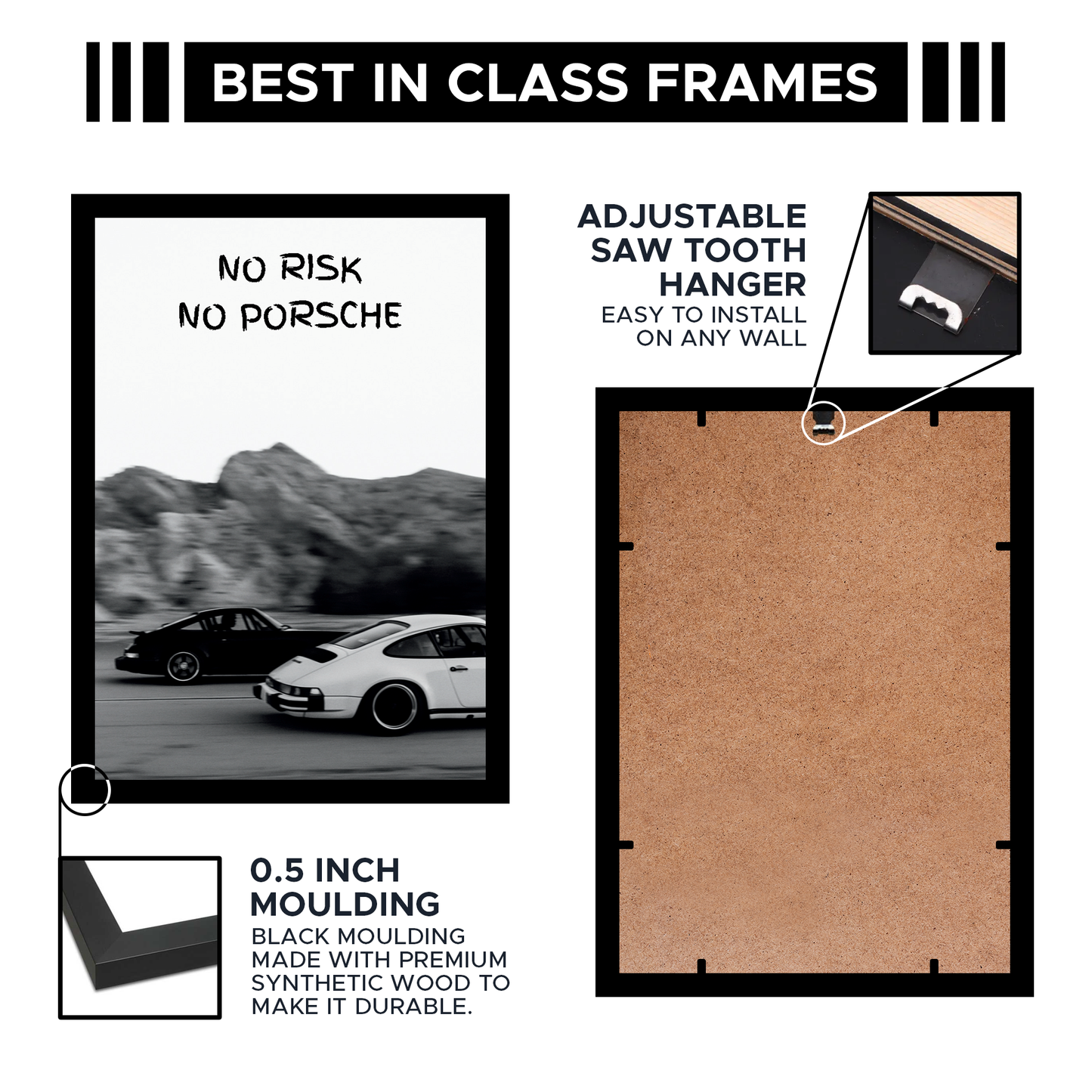 No Risk No Porshce Motivational A4 Framed Poster