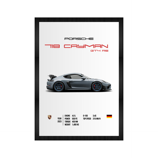 Porsche 718 Cayman Racing Car Wall Poster Framed A4 Size