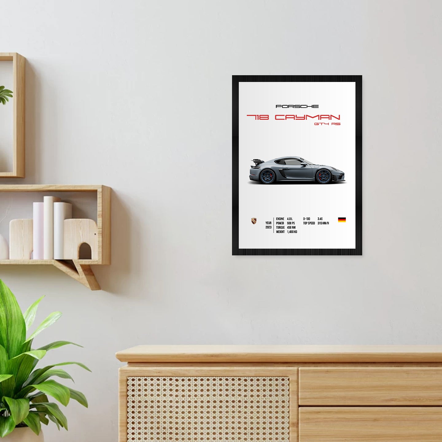 Porsche 718 Cayman Racing Car Wall Poster Framed A4 Size