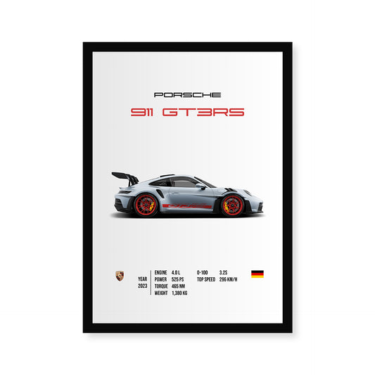 Porsche 911 GT3RS wall poster in black frame