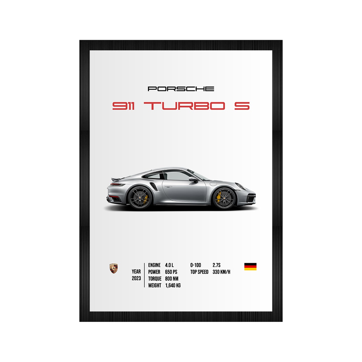 Porsche 911 Turbo S Racing Car Wall Poster Framed A4 Size