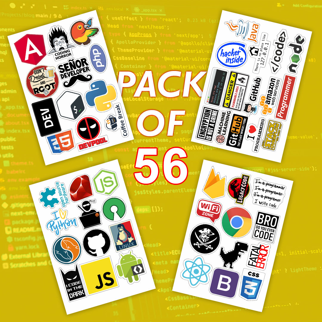 Programmer Coding Edition Laptop Vinyl Sticker Pack Of 56 – Stickerly
