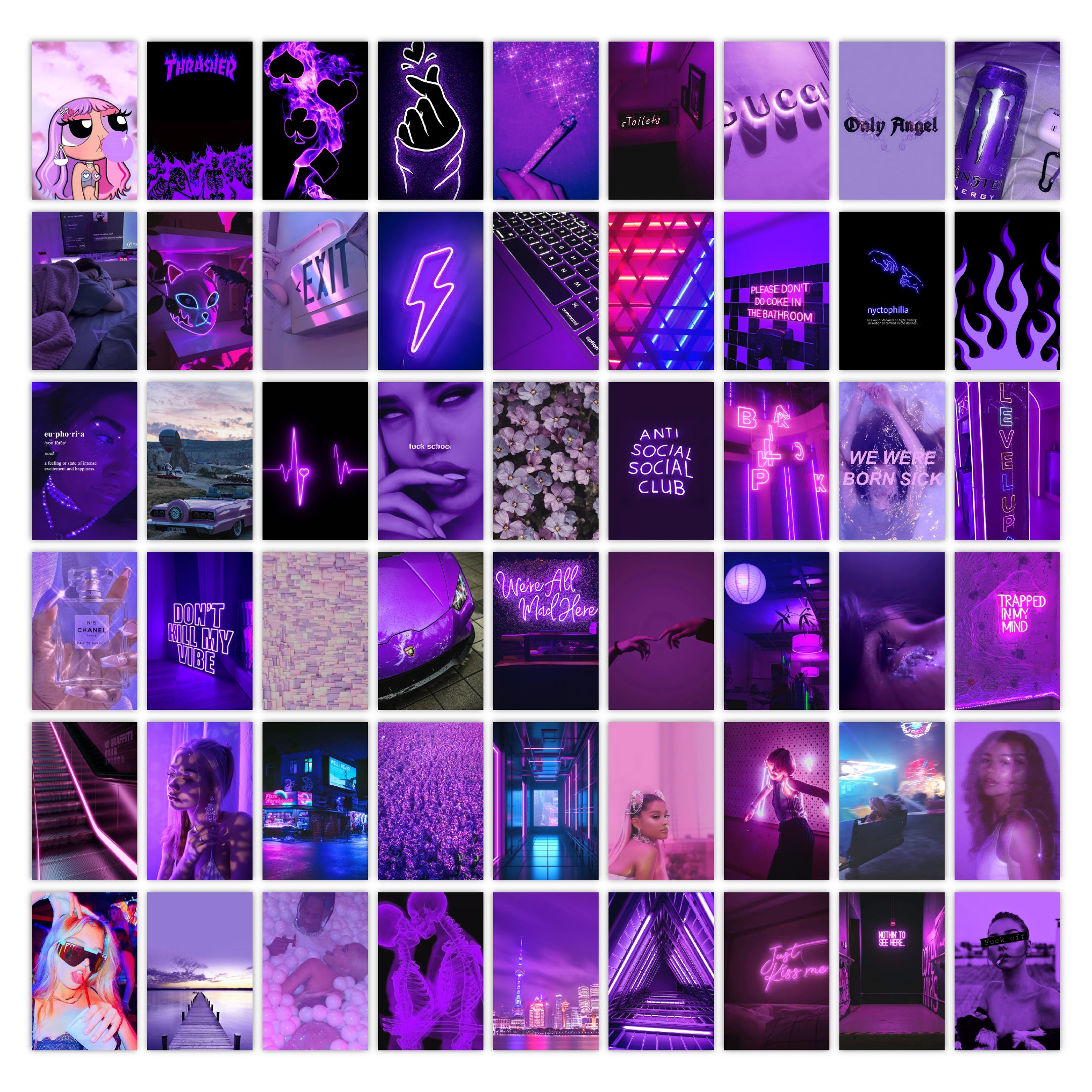 Purple Aesthetic Wall Collage Kit Pack Of 54 Posters – Stickerly