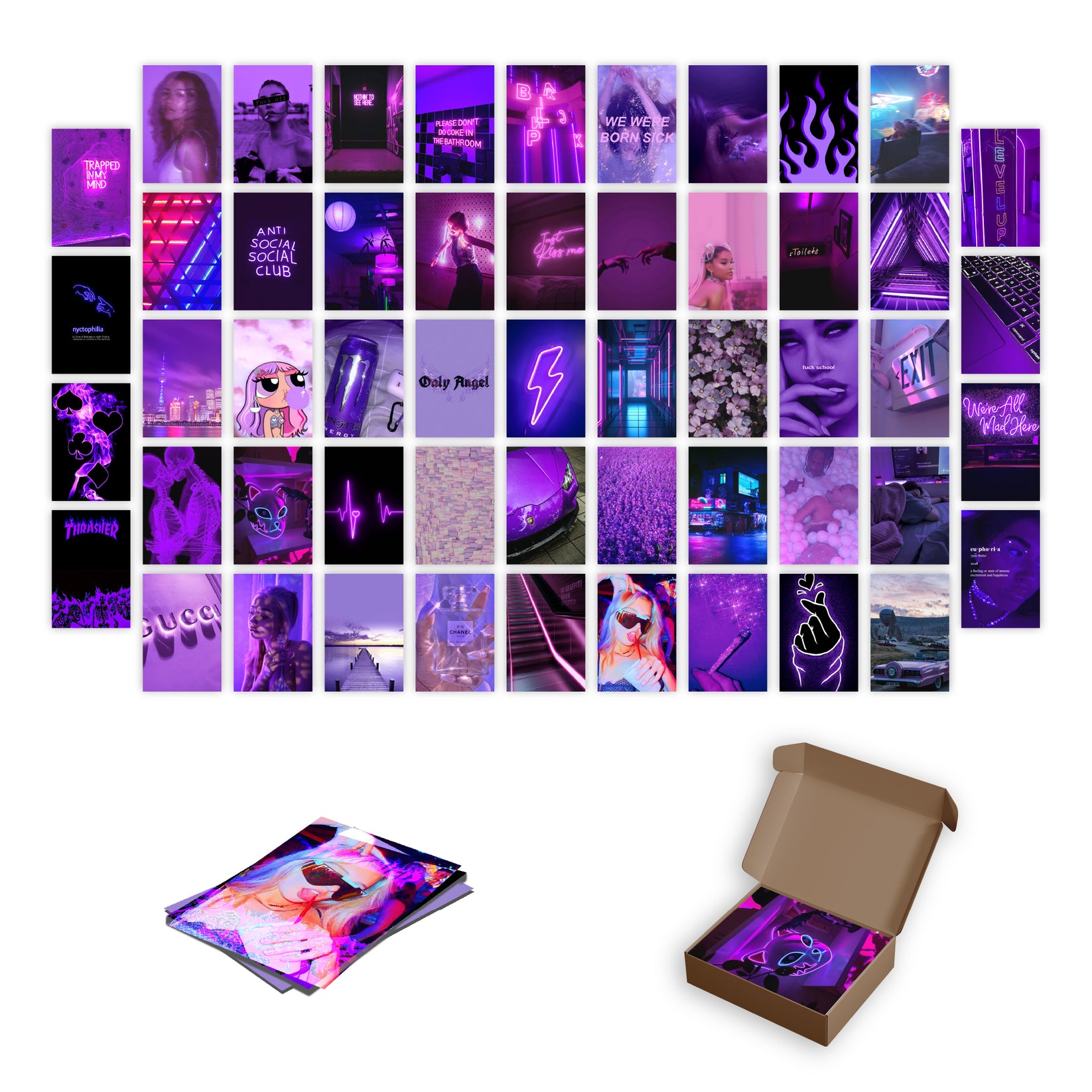 Purple Aesthetic Wall Collage Kit Pack Of 54 Posters Stickerly