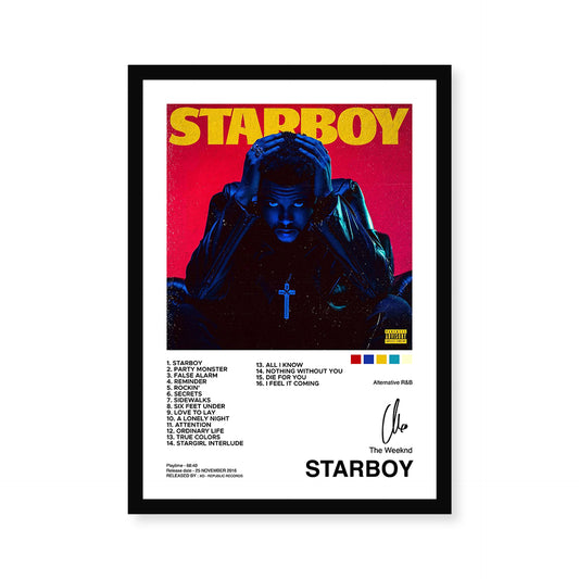 The Weeknd Starboy Album Cover Poster - Framed artwork featuring iconic Starboy album cover against a white background