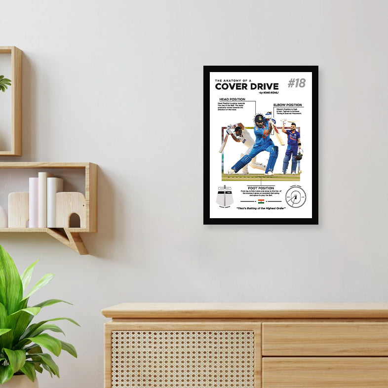 Virat kohli cover drive poster with frame on wall